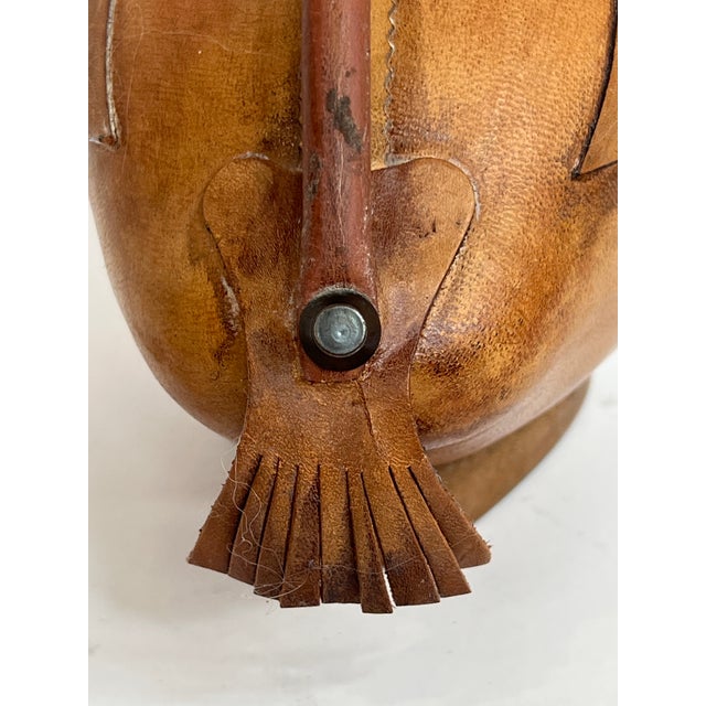 Vintage Italian hand-tooled leather duck bottle holder or decanter carrier, mid-century. Sculptural folk art barware with...