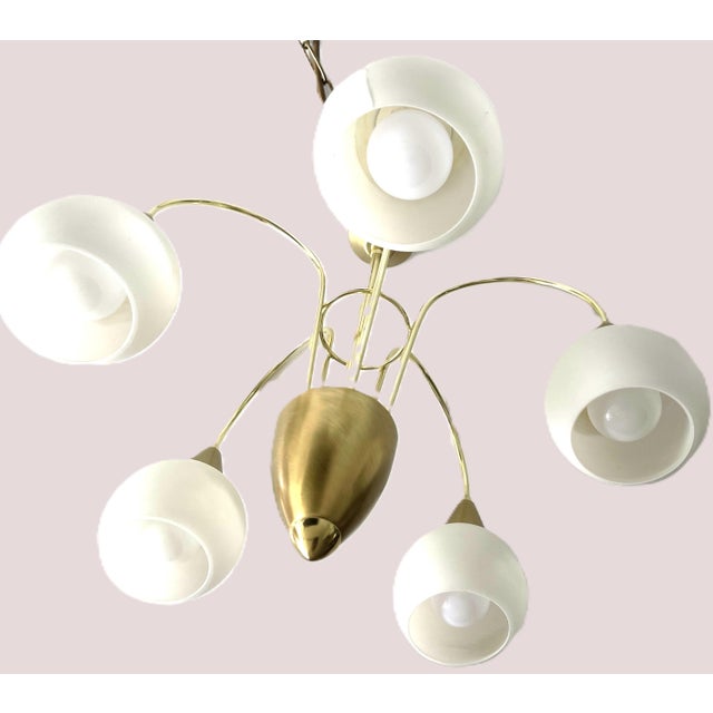 Brass and Opaline Glass 5-Light Chandelier from Honsel Leuchten, Germany, 1970s For Sale - Image 12 of 18