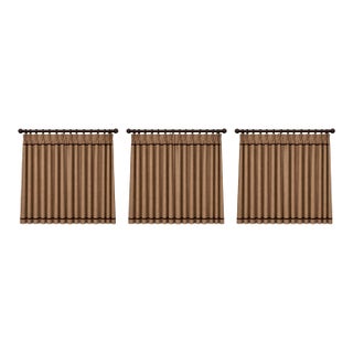 Set of 6 Custom Interlined Taupe Drapery Panels With Black Trim – 90” For Sale