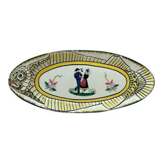 1940s French Faience Fish Platter Henriot Quimper For Sale