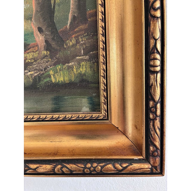Green Vintage Original Landscape Oil Painting, Signed River Art For Sale - Image 8 of 12