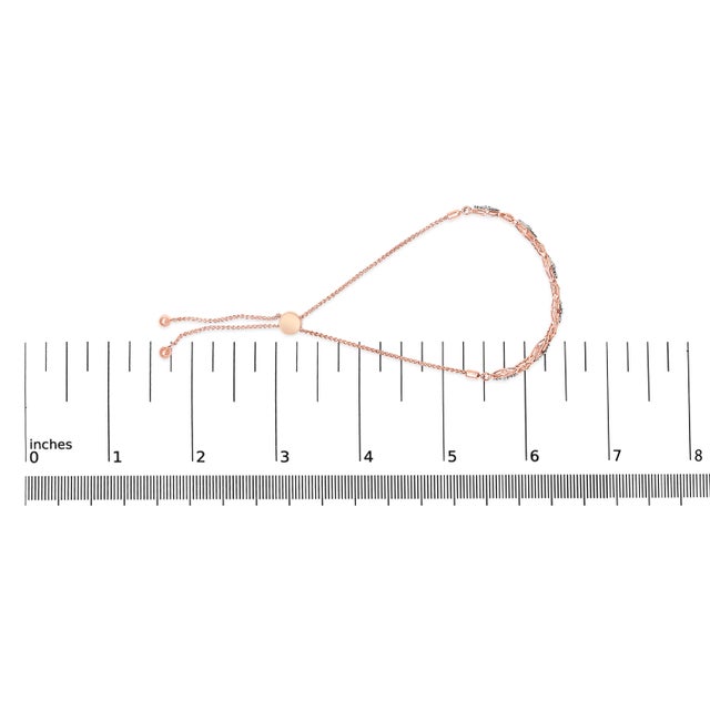 Metal 14K Rose Gold Plated .925 Sterling Silver Diamond Accent Alternating Marquise Shape and Heart Links Bolo Bracelet - Adjustable 6" to 9" For Sale - Image 7 of 7