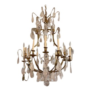 1960s Holly Hunt Brass Rock Crystal Chandelier For Sale