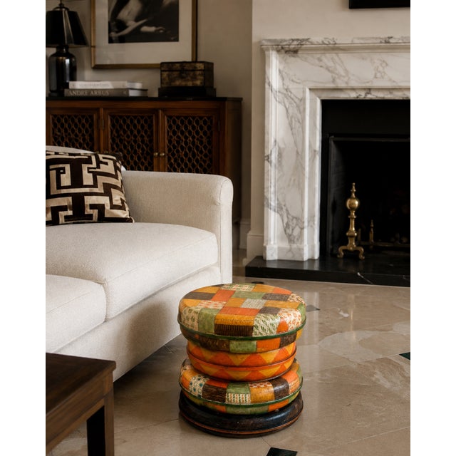 A wonderfully unusual vintage Italian hand-painted metal drum stool or occasional table, dating to the mid-20th century....