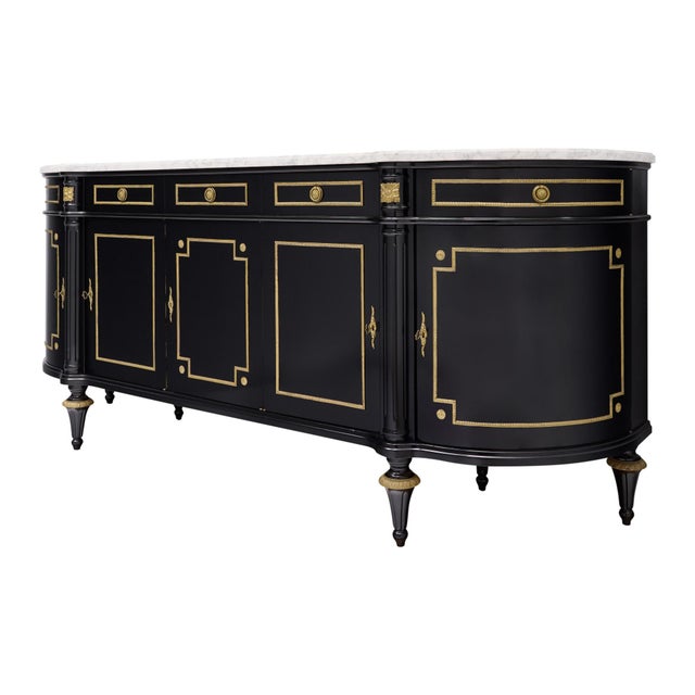 Louis XVI Style, French Classic Demilune Buffet, Ebonized, Circa 1920 For Sale - Image 9 of 9