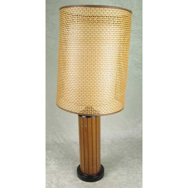 Mid-Century Modern Mid 20th Century Mid Century Modern Gruvwood Lamp Walnut and Black Metal Base For Sale - Image 3 of 14