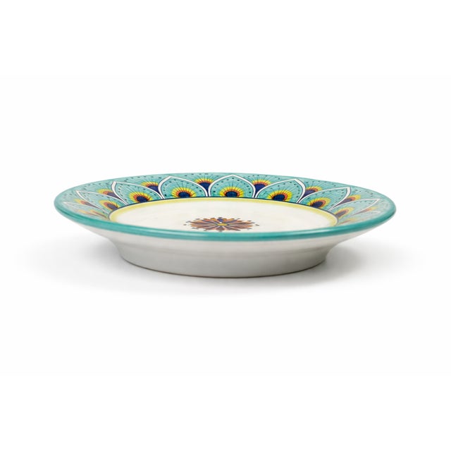 Ceramic Intreccio Teal 4-Piece Place Setting | Hand-Painted Italian Dinnerware From Deruta For Sale - Image 7 of 11