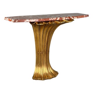 Art Deco Console Table in Hand-Carved Giltwood and Marble by Pierluigi Colli, 1930 For Sale