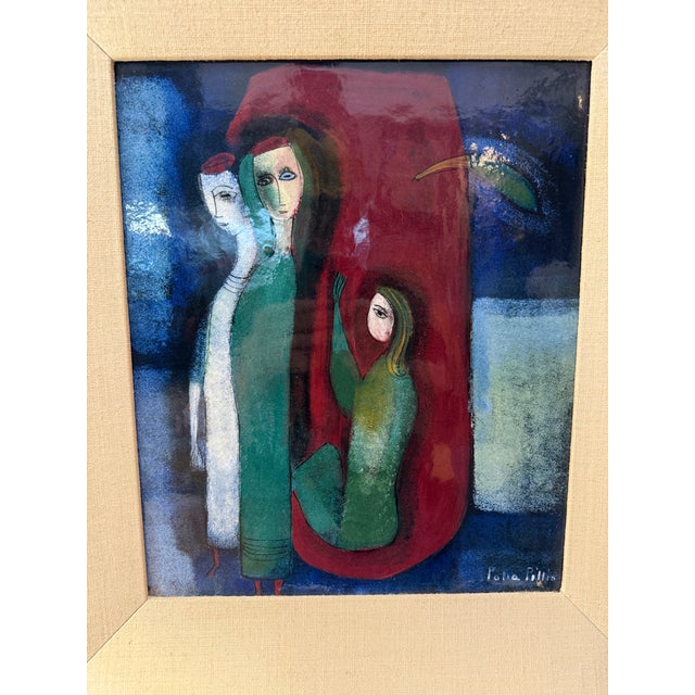 1950s Incredible Polia Pillin Glazed Plaque in Original Frame C1958 Titled Nocturne For Sale - Image 5 of 12