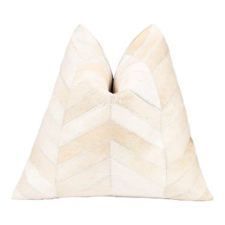 Canvello Genuine Cowhide Leather Decorative Throw Pillow With Feather Down Insert For Sale