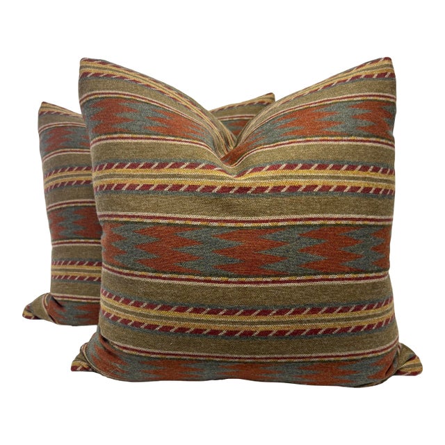 Mulberry "Inveraray" in Russet/Teal 22" Pillows-a Pair For Sale