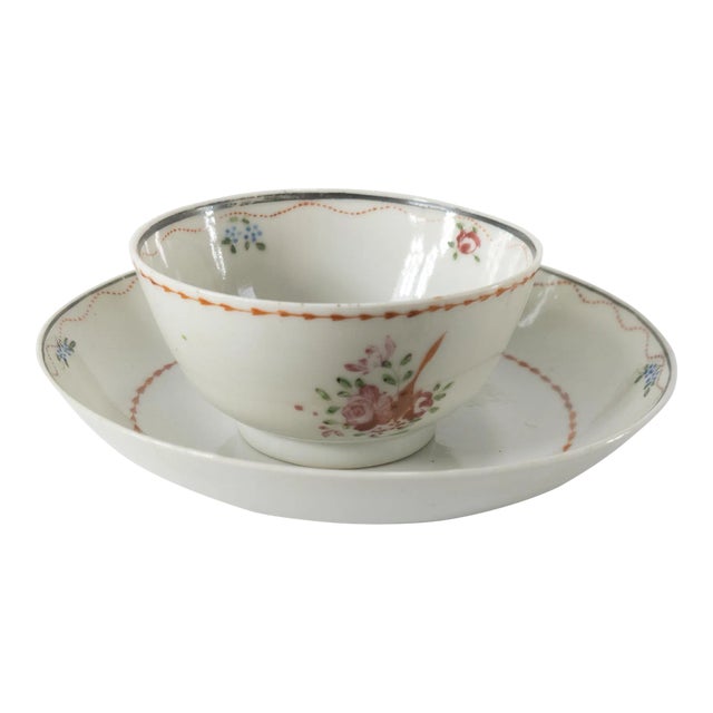 18th Century Chinese Export Porcelain Teacup and Saucer Set- 2 Pieces For Sale