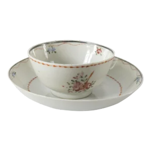 18th Century Chinese Export Porcelain Teacup and Saucer Set- 2 Pieces