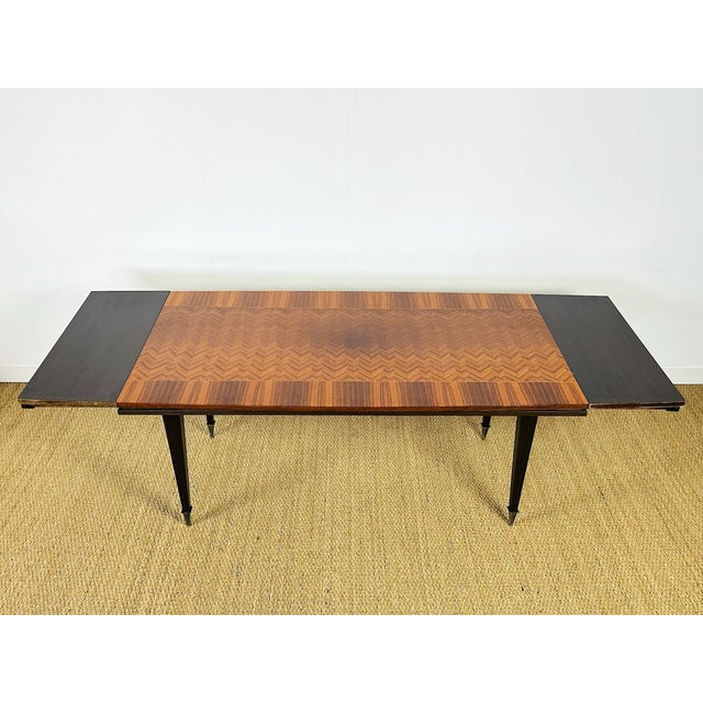 Art Deco Varnished Chevron Marquetry Dining Table with Extensions, 1940s For Sale - Image 6 of 18