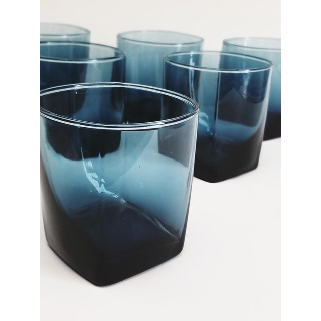 MidCentury Dark Blue Double Old Fashioned Cocktail Glasses With Square