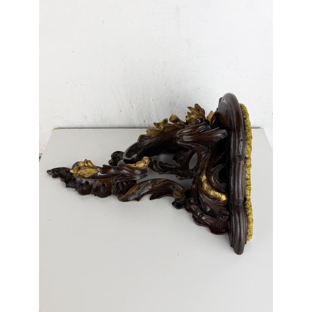 Black Antique Victorian Rococo Hand-Carved Wooden Wall Shelf with Gilt Accents For Sale - Image 8 of 16