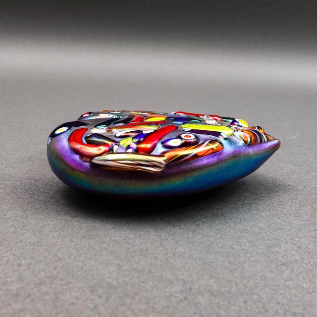 Mid 20th Century Bruce Fruend Signed Iridescent Millefiori Heart Hand Blown Art Glass Paperweight For Sale - Image 5 of 8
