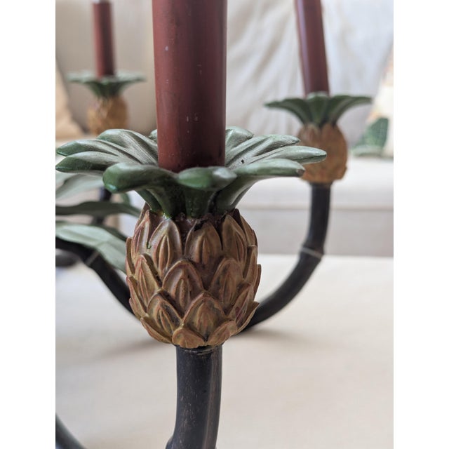 Vintage British Colonial Pineapple & Faux Bamboo Chandelier — Artist-Repainted by Anne Yates Burst, Indies Landing, Winter Park Fl For Sale - Image 12 of 16