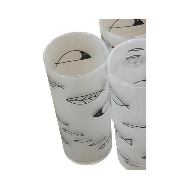 1950s Mid 20th Century Hand-Painted Frosted "Atomic Fish" Collins Glasses - Set of 3 For Sale - Image 5 of 6