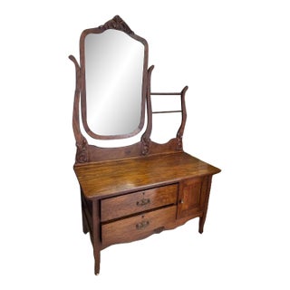 Antique 1907 Edwardian Style Oak Wash Stand For Sale