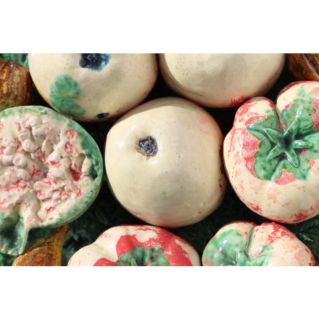 Trompe l'Oeil Large Vine Leaf Wall Plate With Fruits, Vegetables and Walnuts For Sale - Image 9 of 13