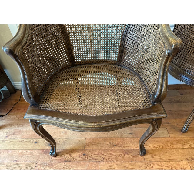 Vintage French Louis XV Style Carved Wood With Cane Arm Chairs a-Pair For Sale - Image 11 of 16