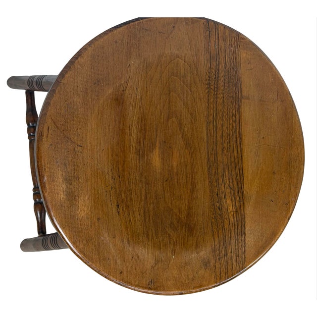 Antique Country Round Wooden Stool With Turned Legs and Stretchers For Sale - Image 13 of 18