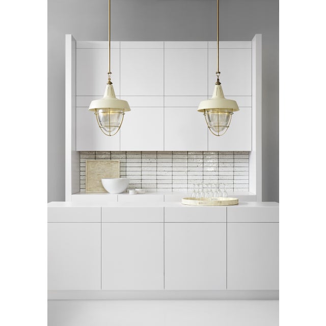 Transitional Thomas O'Brien for Visual Comfort Signature Henry Industrial Hanging Light in Hand-Rubbed Antique Brass with White Shade For Sale - Image 3 of 4