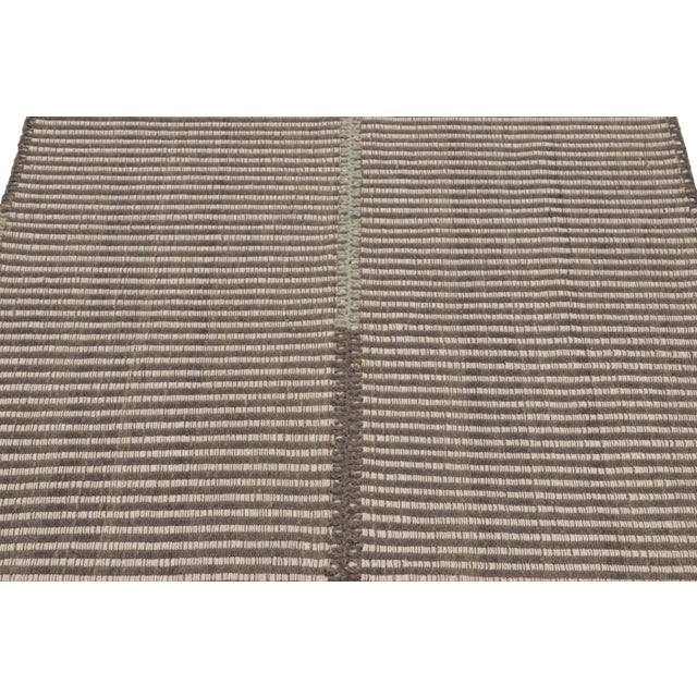 2010s Rug & Kilim's Accent Kilim, Gray and White Textural Stripes With Beige Accents For Sale - Image 5 of 8