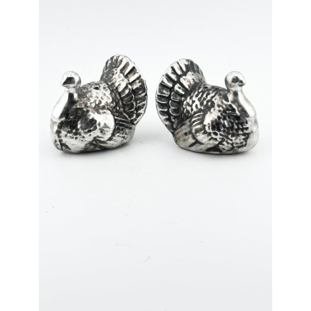 Farmhouse Vintage Ceramic Turkey Salt & Pepper Shakers With Metallic Silver Finish - A Pair For Sale - Image 3 of 7