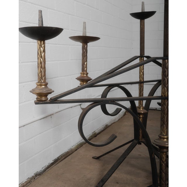 Metal Pair of Large Wrought Iron and Brass Church Candelabras For Sale - Image 7 of 10