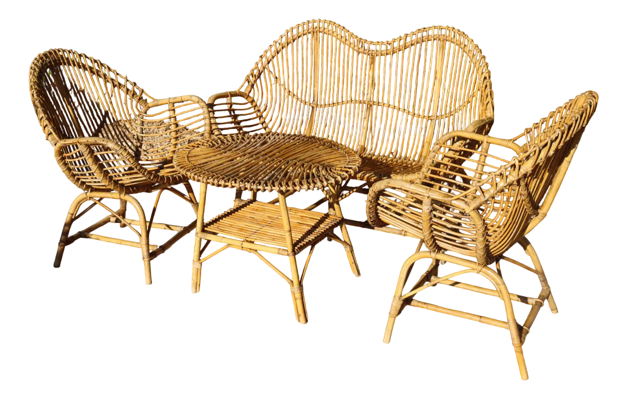 Rattan and Bamboo Garden Furniture attributed to Franco Albini