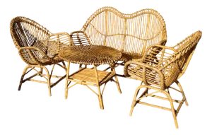 Rattan and Bamboo Garden Furniture attributed to Franco Albini, Italy, 1960s, Set of 4