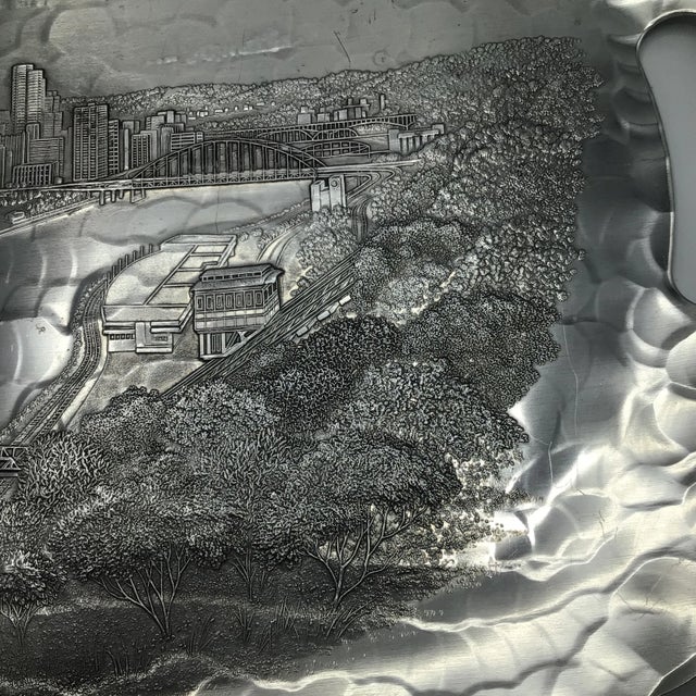 Wendell August Forge “Wendell August Forge” Hammered Aluminum My Hometown Pittsburgh Pa. Skyline Tray For Sale - Image 4 of 13