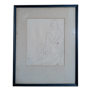Mid-Century Pen and Ink Drawing of a Nude Figure, Signed Wiest
