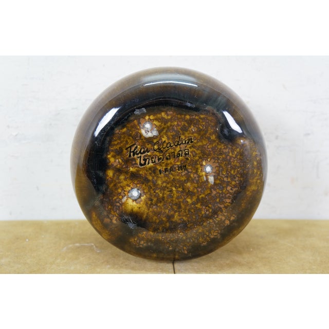 Ceramic Thai Celadon Studio Art Pottery Ribbed Beehive Vase Pot Cachepot Jar 6" For Sale - Image 7 of 11