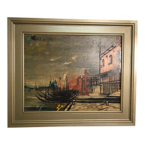 “City of Light and Shadow” - Original Multimedia Painting 1965 Signed on the Top, Framed