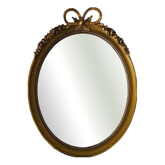 Mid-Century Baroque French Bow Gold Mirror in Wood, 1950s For Sale