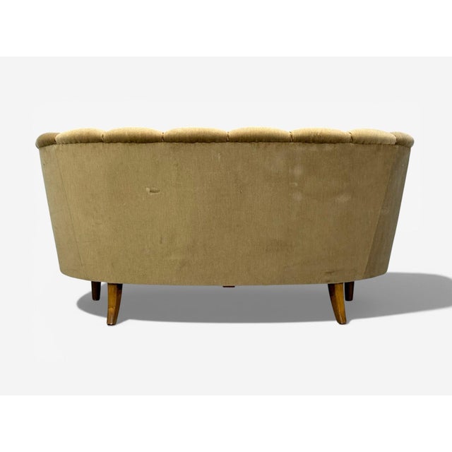 Finnish Modern, Settee, Beige Velvet, Wood, Finland, 1950s For Sale - Image 12 of 14