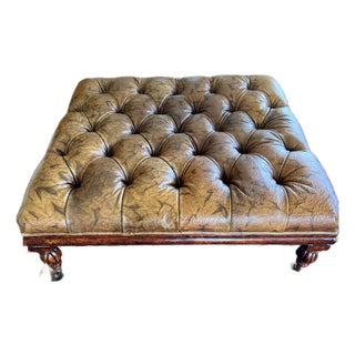 Tufted Oversized Leather Ottoman -Vicente Wolf Collection For Sale