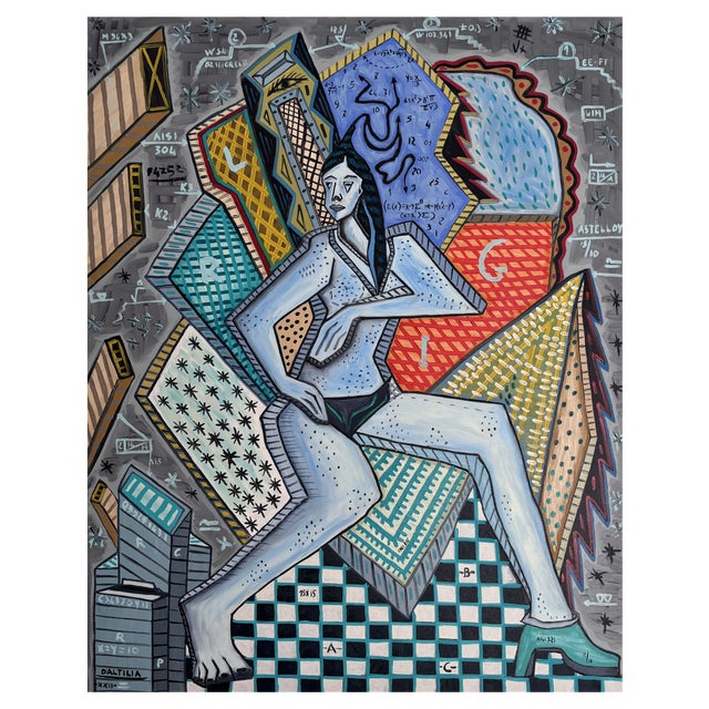 Mario D'altilia, Figure and Technical Composition, 2022, Oil on Canvas For Sale