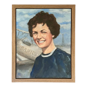 Vintage Coastal New England Cape Cod Portrait Painting of a Woman, Aviator