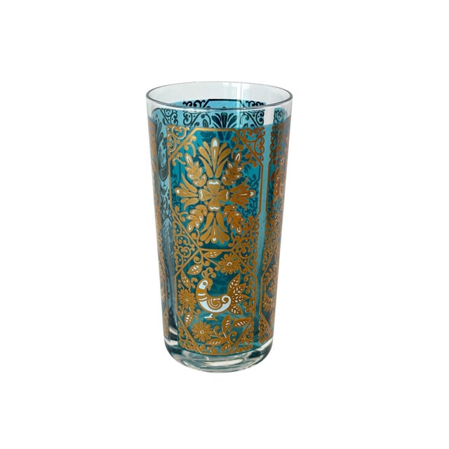 Mid-Century Modern Mid 20th Century Scandinavian Teal and Gold Glass Tumblers, Set of 8 For Sale - Image 3 of 6