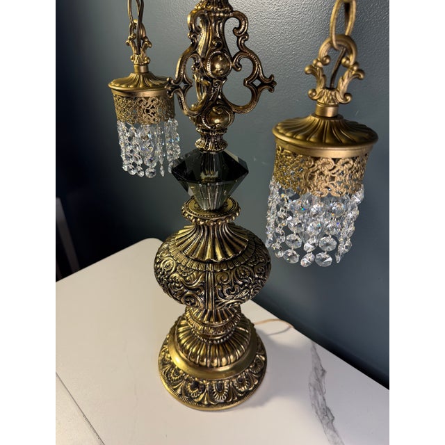 Gold Vintage Loevsky & Loevsky Hollywood Regency Crystal Hanging Pendant Table Lamp For Sale - Image 8 of 18
