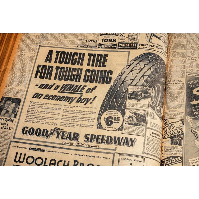 Huge Oversized Antique Newspaper "Oregon Journal" Portland Book Advertising Industrial Home Decor For Sale - Image 9 of 14