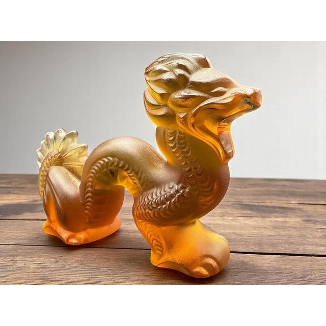 Glass Chinese Dragon Sculpture in Amber and Frosted Glass by René Lalique for Lalique For Sale - Image 7 of 13