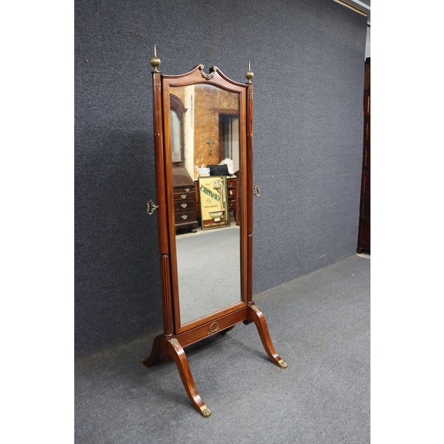 Edwardian Style Mahogany Cheval Dressing Mirror With Brass Accents For Sale - Image 4 of 13