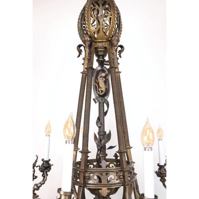 Antique Neo Rococo Cast Bronze Chandelier - Restored For Sale - Image 4 of 11