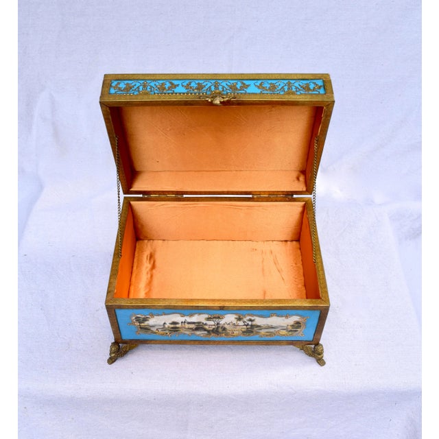 Cerulean Celeste Sevres Style Porcelain Jewelry Casket For Sale - Image 8 of 10
