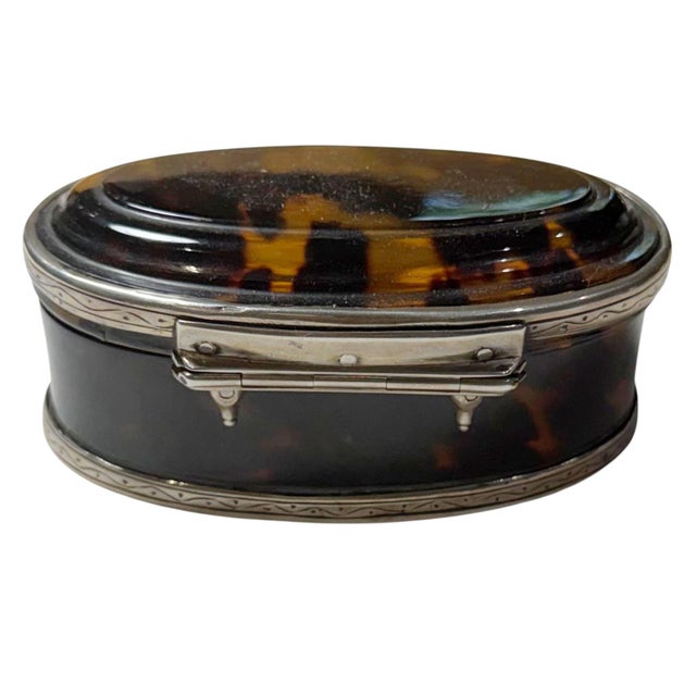 Metal 19th Century Fabulous Faux Tortoise Shell Box Sterling Silver Mounts For Sale - Image 7 of 8